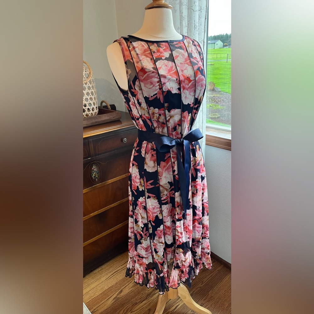 Jessica Howard Floral Midi Dress with Navy Sash